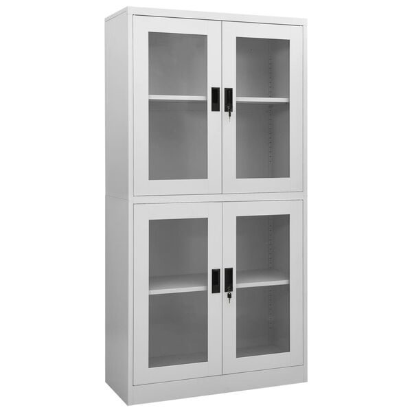 vidaXL Armoire de bureau Gris clair 90x40x180 cm Acier et verre tremp&eacute;
