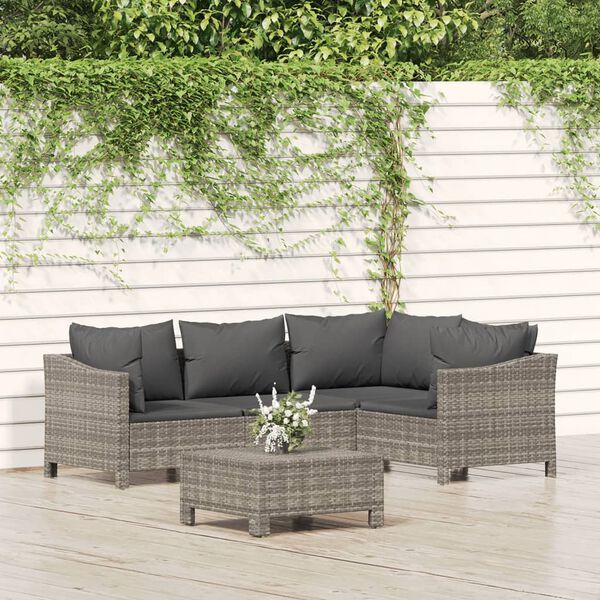 vidaXL Salon de jardin 5 pcs avec coussins Gris R&eacute;sine tress&eacute;e