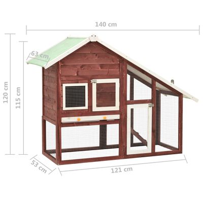 vidaXL Clapier Moka et blanc 140x63x120 cm Bois de sapin massif