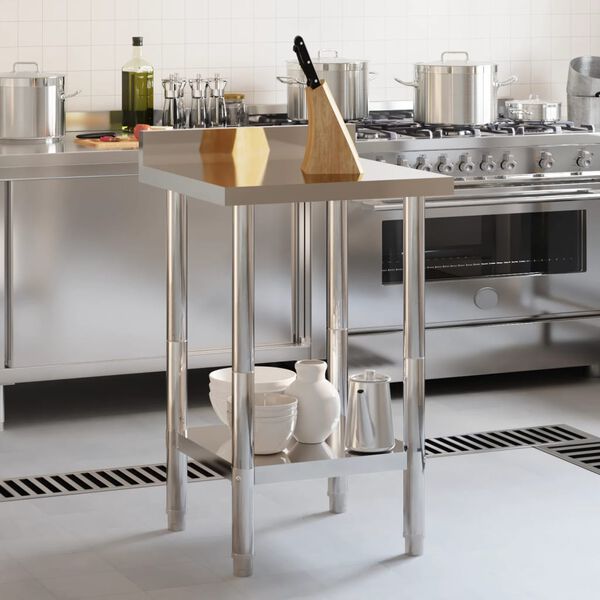 vidaXL Table de travail de cuisine avec dosseret 55x55x93 cm inox