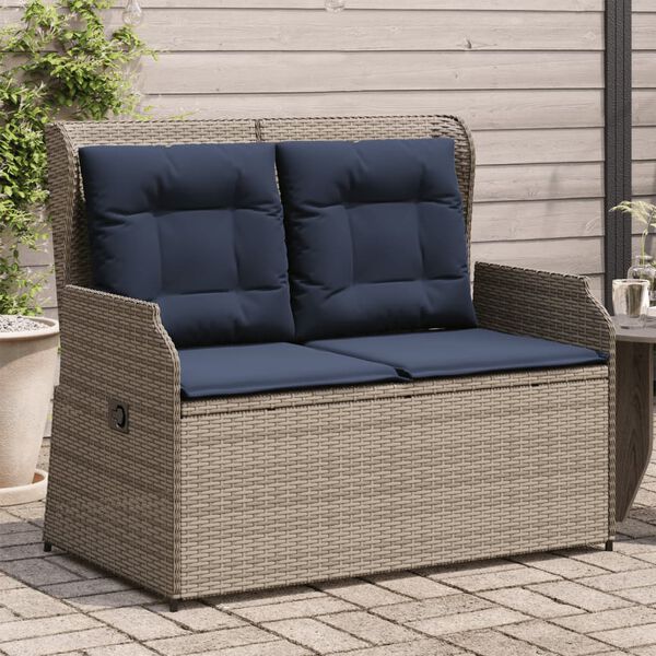 vidaXL Banc inclinable de jardin avec coussins gris r&eacute;sine tress&eacute;e