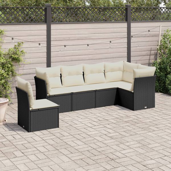 vidaXL Salon de jardin 6 pcs avec coussins noir r&eacute;sine tress&eacute;e