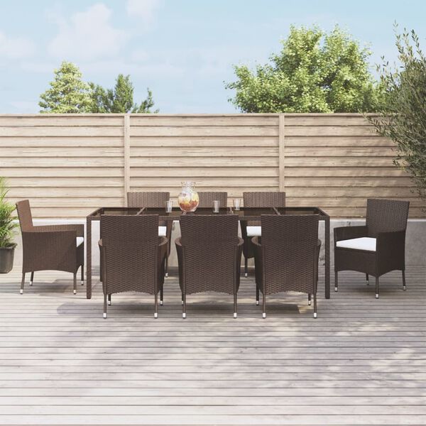 vidaXL Ensemble &agrave; manger de jardin et coussins 9 pcs marron poly rotin