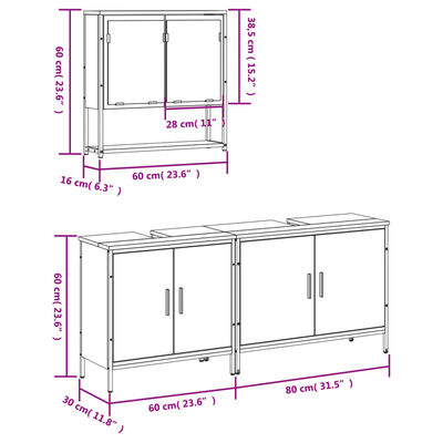 vidaXL Ensemble de meubles de salle de bain 3 pcs Chêne fumé