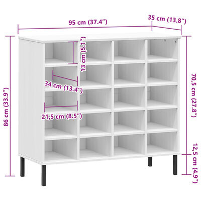 vidaXL Étagère à chaussures pieds en métal Blanc 95x35x86 cm Bois OSLO