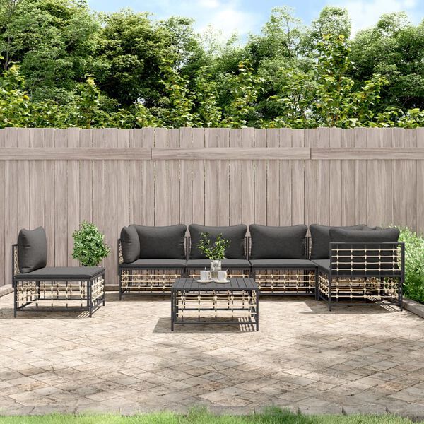 vidaXL Salon de jardin 7 pcs avec coussins anthracite r&eacute;sine tress&eacute;e
