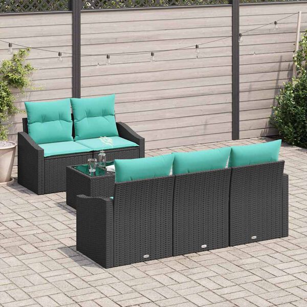 vidaXL Ensemble de Canap&eacute;s 6 pcs Noir et turquoise polyrotin