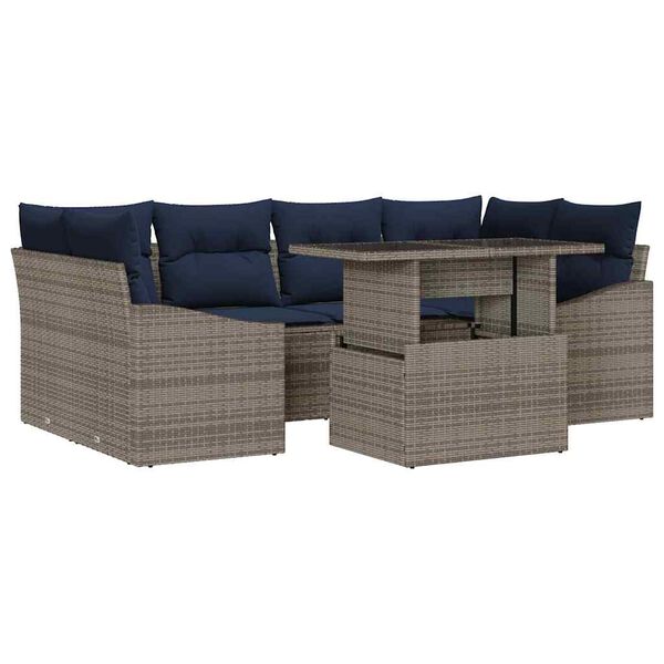 vidaXL Ensemble de canap&eacute; de jardin 7 pcs Gris et bleu marine