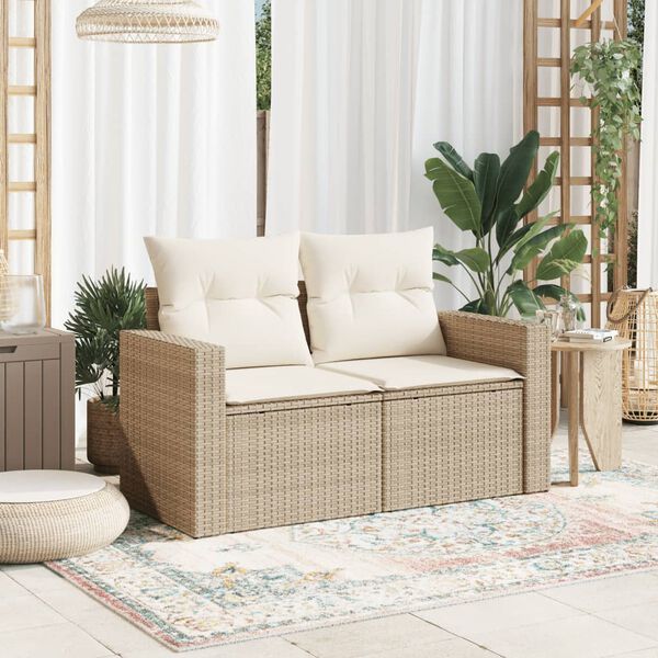 vidaXL Canap&eacute; de jardin avec coussins 2 places beige r&eacute;sine tress&eacute;e