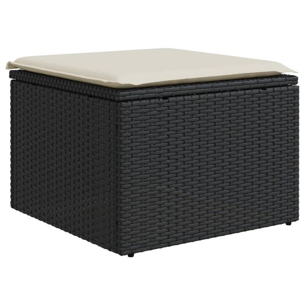 vidaXL Tabouret de jardin avec coussin noir 55x55x37 cm r&eacute;sine tress&eacute;e