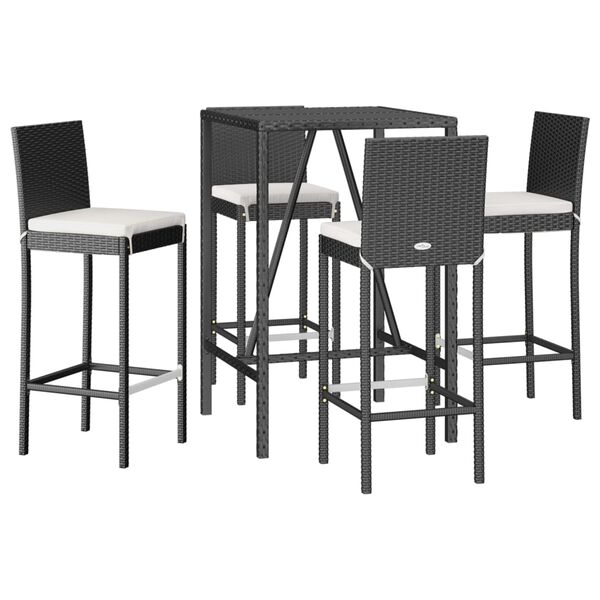 vidaXL Ensemble de bar de jardin 5 pcs avec coussins noir poly rotin