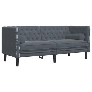 vidaXL Canap&eacute; Chesterfield avec traversins 2 places gris fonc&eacute; velours