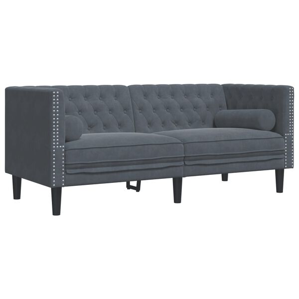 vidaXL Canap&eacute; Chesterfield avec traversins 2 places gris fonc&eacute; velours