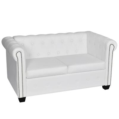 vidaXL Ensemble de canapé Chesterfield à 2/3 places blanc similicuir