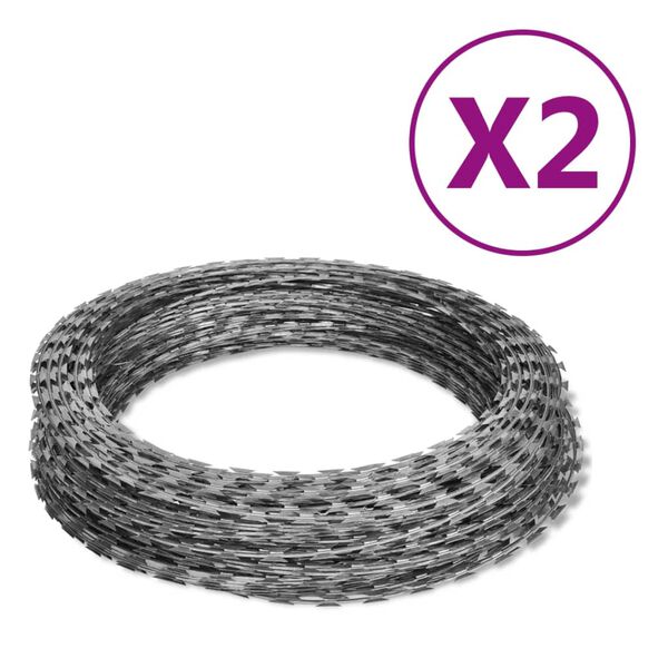 vidaXL Fils barbel&eacute;s h&eacute;lico&iuml;daux rouleaux 2 pcs acier galvanis&eacute; 100 m
