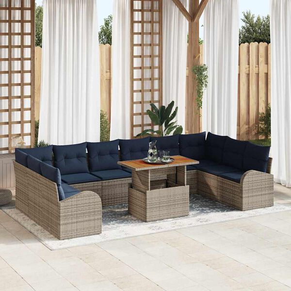 vidaXL Ensemble de canap&eacute; de jardin 11 pcs gris et bleu marine