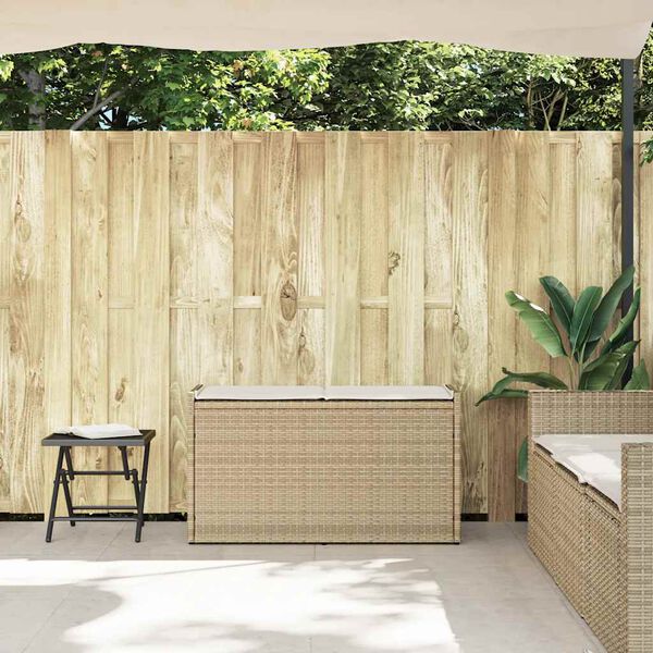 vidaXL Banc de rangement extérieur coussin beige 100 cm résine tressée