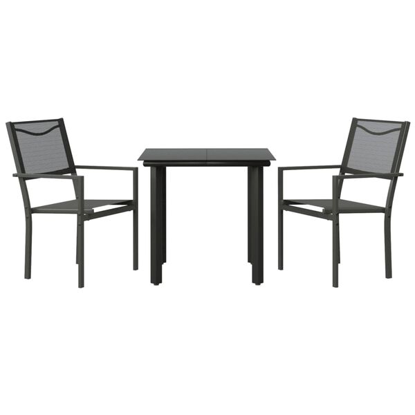 vidaXL Ensemble &agrave; manger de jardin 3 pcs noir textil&egrave;ne et acier