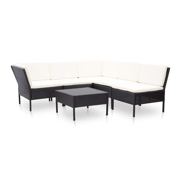 vidaXL Salon de jardin 6 pcs avec coussins r&eacute;sine tress&eacute;e noir