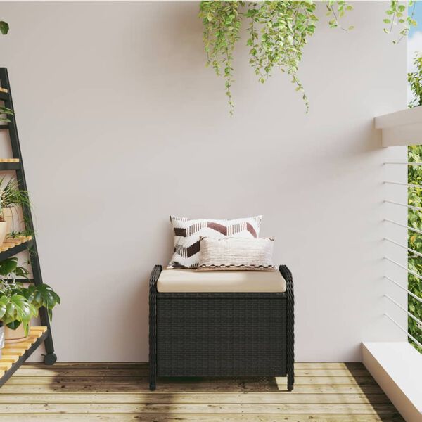 vidaXL Tabouret de jardin avec coussin noir 58x46x46 cm r&eacute;sine tress&eacute;e