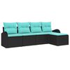 vidaXL Ensemble de Canap&eacute;s 5 pcs Noir et turquoise polyrotin