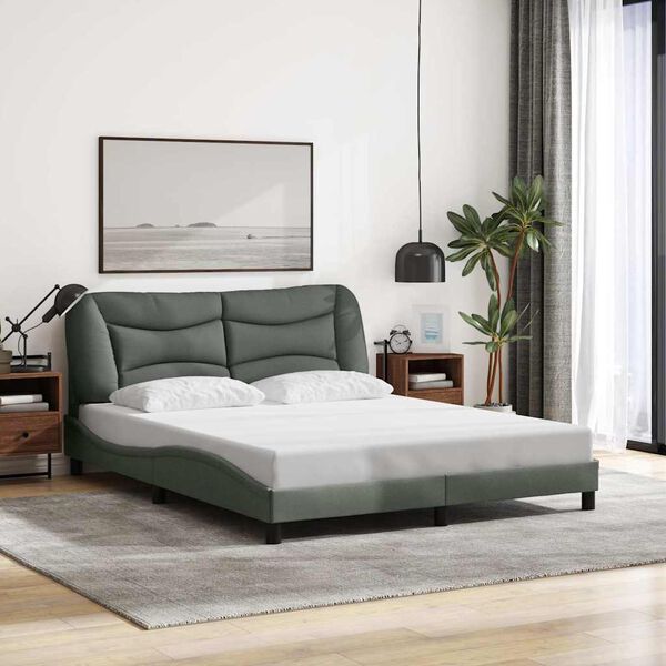 vidaXL Cadre de lit sans matelas Hvar gris fonc&eacute; 152x203 cm tissu