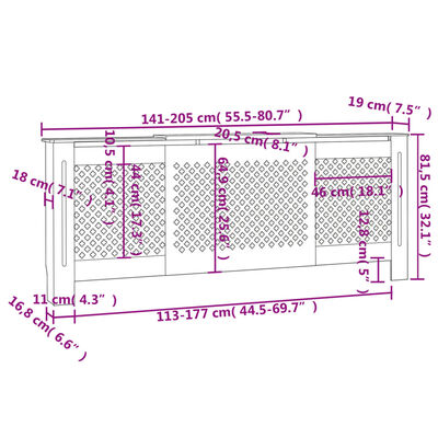 vidaXL Cache-radiateur MDF Gris 205 cm