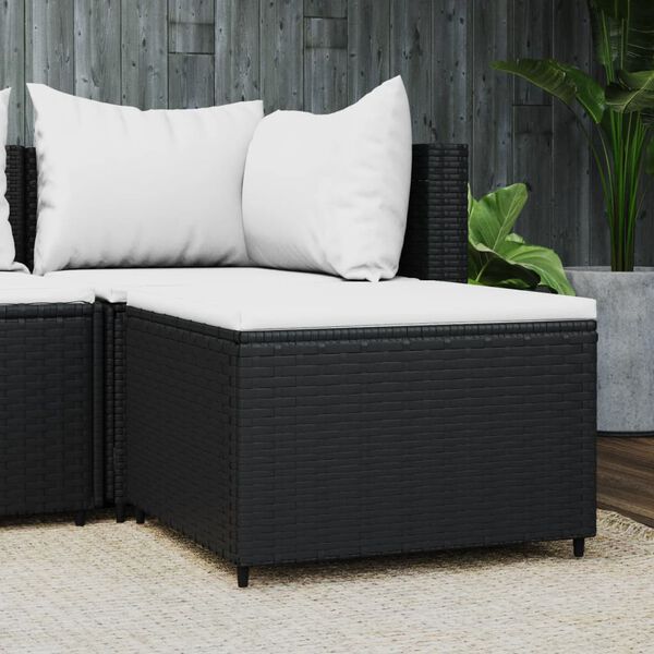 vidaXL Repose-pied de jardin avec coussin noir r&eacute;sine tress&eacute;e