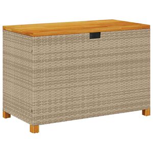 vidaXL Boîte de rangement de jardin beige résine tressée bois d'acacia