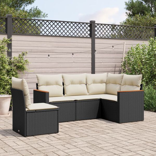 vidaXL Salon de jardin 5 pcs avec coussins noir r&eacute;sine tress&eacute;e