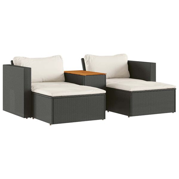 vidaXL Salon de jardin 5 pcs avec coussins noir r&eacute;sine tress&eacute;e acacia