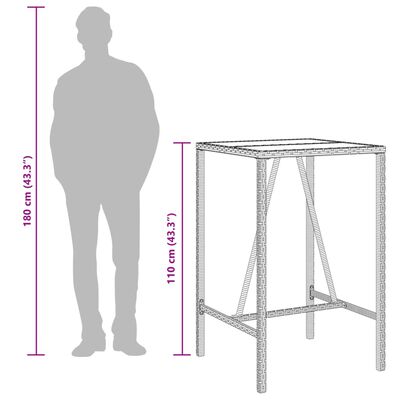 vidaXL Table de bar d’extérieur gris 70x70x110 cm poly rotin