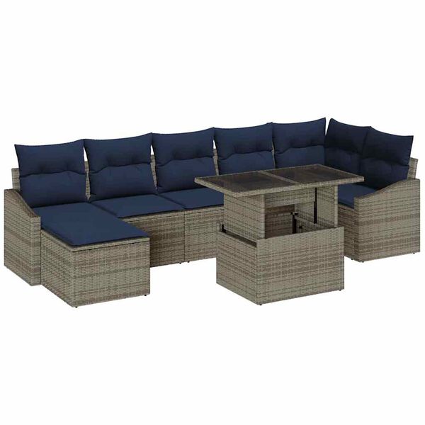 vidaXL Ensemble de canap&eacute; de jardin 8 pcs gris et bleu marine