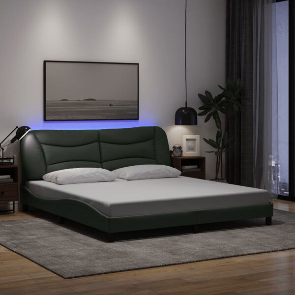 vidaXL Cadre de lit avec LED sans matelas Hvar gris fonc&eacute; 183x213 cm tissu