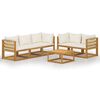 vidaXL Salon de jardin 6 pcs avec coussin Cr&egrave;me Bois d'acacia solide