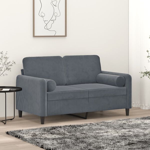 vidaXL Canap&eacute; 2 places avec oreillers gris fonc&eacute; 120 cm velours