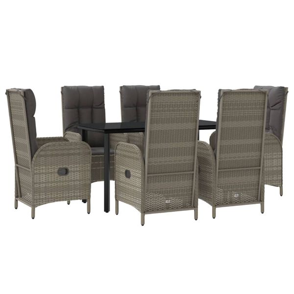 vidaXL Ensemble &agrave; manger jardin et coussins 7 pcs Noir et gris Rotin