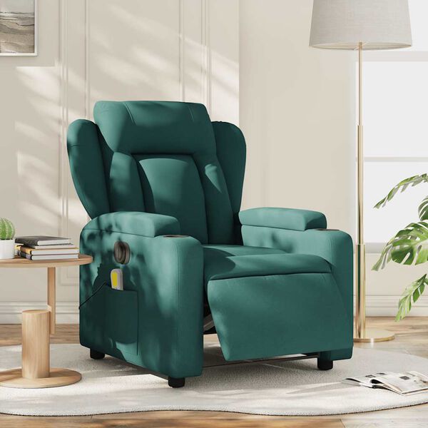 vidaXL Fauteuil inclinable de massage &eacute;lectrique vert fonc&eacute; tissu