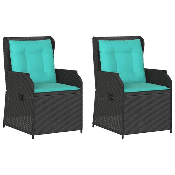 vidaXL Chaises inclinables de jardin lot de 2 et coussins noir rotin