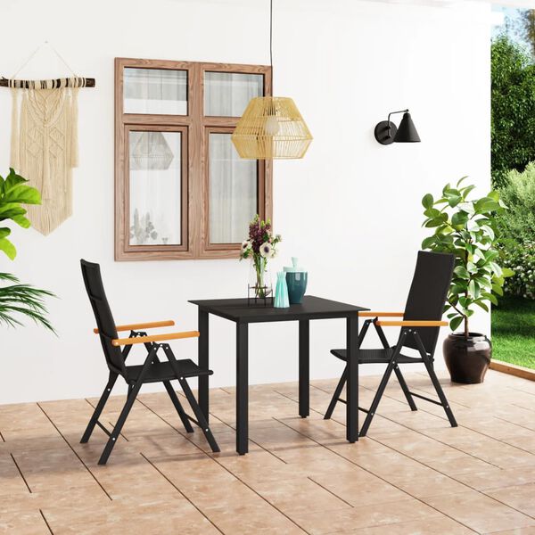 vidaXL Ensemble &agrave; manger de jardin 3 pcs noir et marron