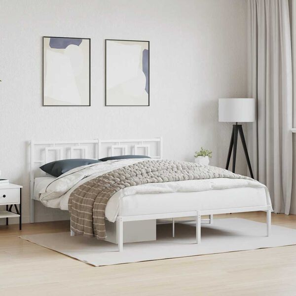 vidaXL Cadre de lit m&eacute;tal sans matelas et t&ecirc;te de lit blanc 150x200 cm