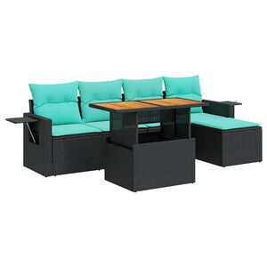 vidaXL Salon de jardin 6 pcs avec coussins noir r&eacute;sine tress&eacute;e