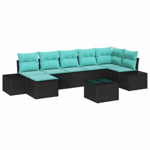 vidaXL Ensemble de canap&eacute; de jardin 7 pcs Noir et turquoise polyrotin