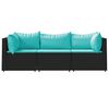 vidaXL Salon de jardin 3 pcs avec coussins Noir R&eacute;sine tress&eacute;e