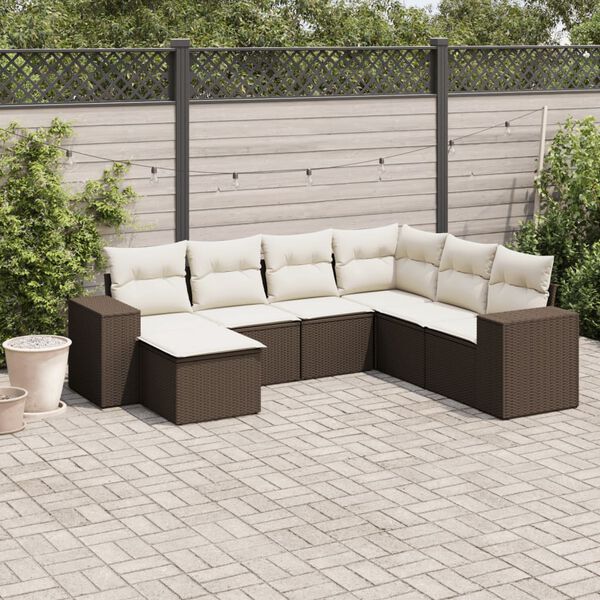 vidaXL Salon de jardin avec coussins 7 pcs marron r&eacute;sine tress&eacute;e