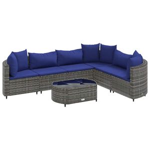vidaXL Salon de jardin avec coussins 7 pcs gris r&eacute;sine tress&eacute;e