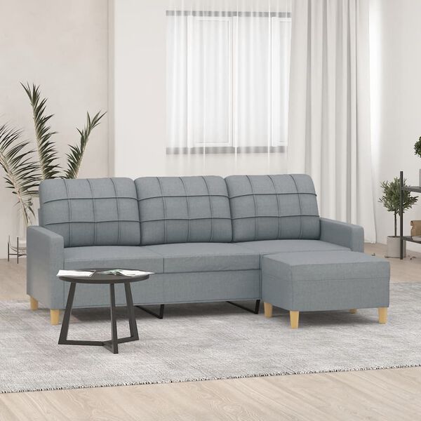 vidaXL Canapé à 3 places avec repose-pieds Gris clair 180 cm Tissu