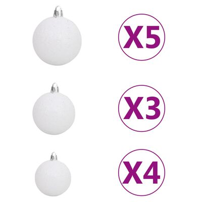 vidaXL Arbre de Noël artificiel d'angle LED et boules Blanc 210 cm PVC