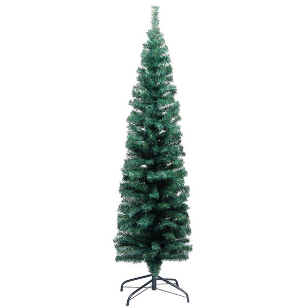 vidaXL Sapin de No&euml;l artificiel mince pr&eacute;-&eacute;clair&eacute; et boules vert 120cm