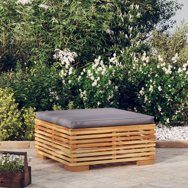 vidaXL Repose-pied de jardin et coussin Gris fonc&eacute; Bois de teck massif
